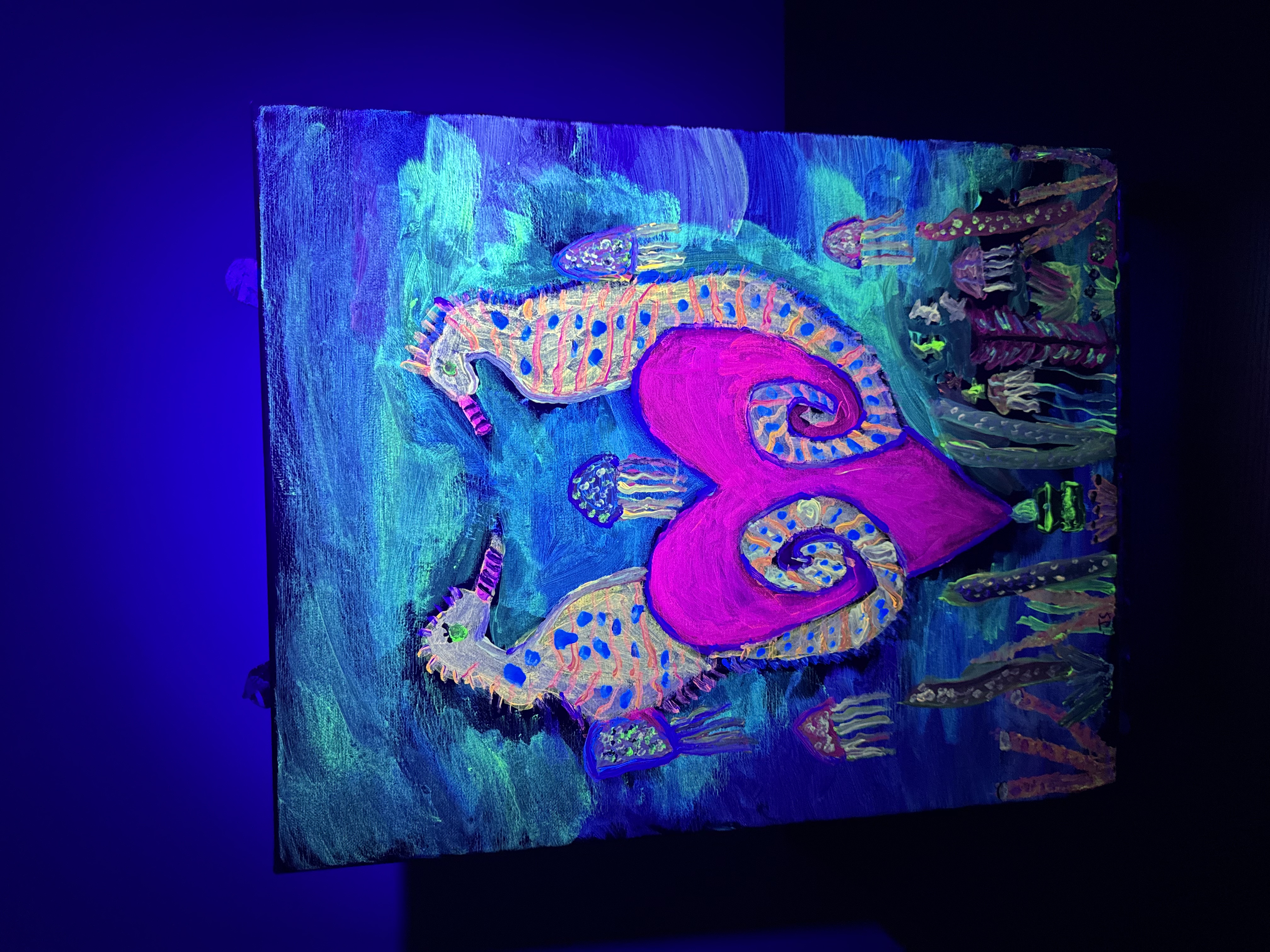 Love Beneath the Waves - UV Blacklight Original Acrylic Painting