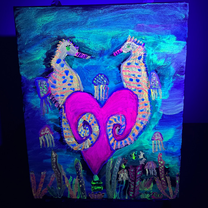 Love Beneath the Waves - UV Blacklight Original Acrylic Painting